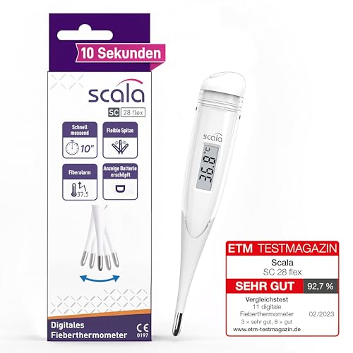 CHOLLO: Scala SC 28 Flex Termómetro Digital de Fiebre Corporal, Blanco Velocidad 10 sec. Termómetro Digital Fiebre Corporal Niños Adultos Medición Oral, Rectal Axilar Preciso Rápido Seguro, BLANCO, Unisex con oferta