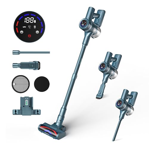 CHOLLO: HAIMEEC Aspiradora Sin Cable 6 en 1, 33000Pa/400W/Max 50Min Filtro HEPA 13 Aspiradora con Pantalla Táctil, Cepillo Antienredos, Modo Antiacaros Aspirador de Mano, Adecuada para Pisos/Alfombras/Pelo