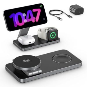 REBAJADO: EXW Cargador Inalámbrico con Qi2.2 25W, Cargador 3 en 1 Apple Compatible con MagSafe para iPhone 17 16 15 14 13 12, Apple Watch 11-4/Ultra/SE, AirPods, con 35W Adaptador al mejor precio