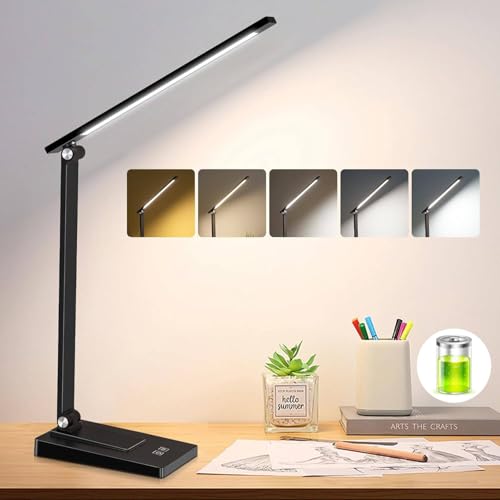 ErayLife Lámpara Escritorio LED, 800LM 2600mAh Flexo LED Escritorio sin Cable, 5 Modos, 5 Niveles de Brillo Lámpara de Mesa Aluminio & Plegable con Puerto USB para Cama, Estudiar con oferta