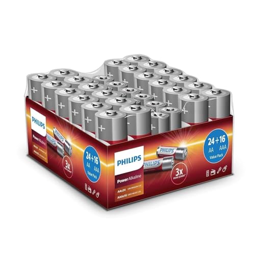 DESCUENTO: Philips Paquete Económico de Pilas 40 Piezas - 24x Pilas AA y 16x Pilas AAA - Pila Alcalina de Alta Duración - para Mando a Distancia, Radio y Más con oferta