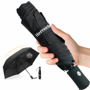 CHOLLO: Herreicher Paraguas de viaje automático, compacto, plegable, portátil, protección UV, paraguas ligero, 98 cm de envergadura, 6 costillas, 210T, protección UPF50+, para adultos y niños, color negro al mejor precio