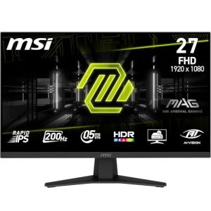 PROMOCIÓN: MSI mag 274F, 27″, FHD, 1920×1080 – Monitor Gaming, Rapid IPS, 200Hz, 0.5ms, HDR Ready, Eye Care, HDMI 2.0b, DP 1.2a, Sin Marcos, Ajustable en inclinación, Soporte Vesa, Negro
