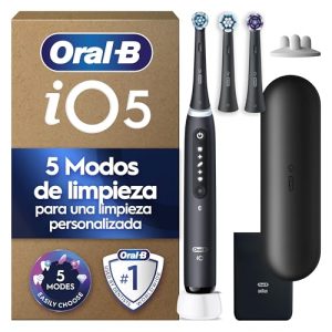 DESCUENTO: Oral-B iO 5N Cepillo de Dientes Eléctrico con Mango Recargable, 3 Cabezales y Estuche De Viaje, Diseñado por Braun – Negro , El embalaje puede variar rebajado hoy