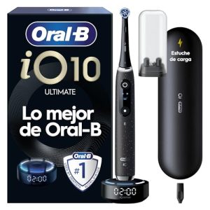 REBAJADO: Oral-B iO 10 Cepillo de Dientes Eléctrico Negro Con Mango Recargable, 1 Cabezal y 1 Estuche Cargador de Viaje, 7 Modos De Cepillado, Sensor De Presión, Seguimiento Con App, Diseñado por Braun en promoción