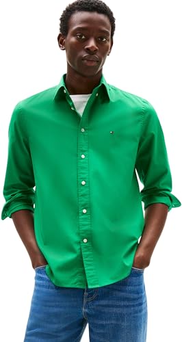OFERTA: Tommy Hilfiger Camisa Hombre Flex Poplin Solid Regular Fit, Verde , M rebajado hoy