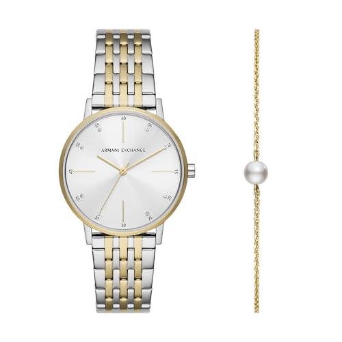 TOP VENTAS: Armani Exchange Orologio da donna, Movimento al quarzo a tre lancette e cassa da 36 mm con cinturino in acciaio inossidabile, Conjunto tono plata y tono oro rebajado hoy