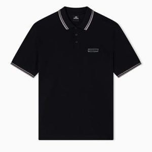 CHOLLO: Armani Exchange Polo de Manga Corta para Hombre con Logotipo de Tres Botones, Negro, S rebajado hoy