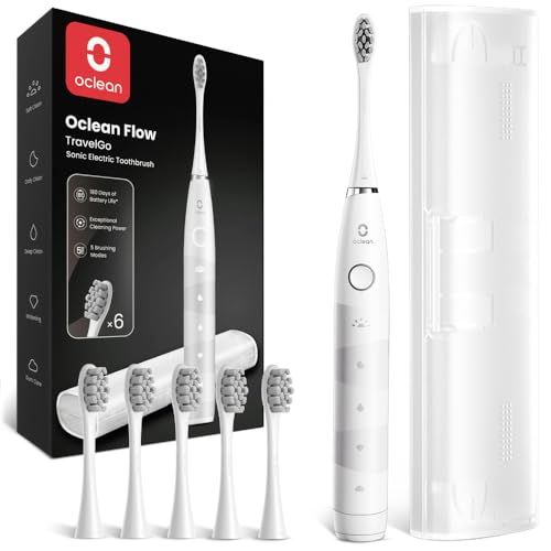 Oclean Cepillo electrico sónico TravelGo FlowSet, Recarga cada 180 días, 5 Modos, IPX7 Impermeable, Temporizador de 2 minutos, 6 Cabezales de Cepillo DuPont™, Estuche de viaje, Blanco | Oferta Amazon