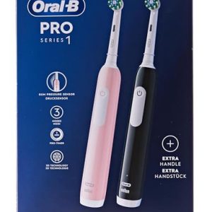 OPORTUNIDAD: Oral-B Pro Series 1 – Cepillo de dientes eléctrico, paquete doble, 2 cabezales de cepillo, 3 modos de cepillado y sensor de presión para cuidado dental, diseñado por marrón, rosa/negro con oferta