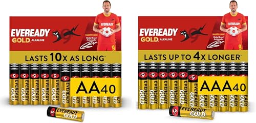 OPORTUNIDAD: Eveready Gold de Energizer - Pilas AA + AAA - 40AA y 40AAA Unidades - 1,5V Baterías Alcalinas - Embalaje 100% reciclable y sin plástico - 10 años de Vida útil con descuento