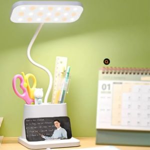 OPORTUNIDAD: Lámpara LED de Escritorio con Cuello de Cisne Ajustable – 3 Modos de Luz Regulables – Base con Portalápices y Soporte para Móvil – Recargable con Larga Duración – Luz Cálida y Blanca con descuento