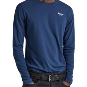 TOP VENTAS: Pepe Jeans Original Basic Camiseta para Hombre Slim Fit Manga Larga Azul, S | Oferta Amazon