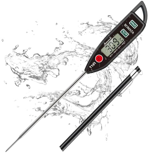 PROMOCIÓN: BOMATA Termómetro impermeable IPX7, agua, líquidos, velas y cocina. Termómetro de lectura instantánea para alimentos, con sonda larga, para cocinar, carnes y barbacoas.T101 Negro rebajado hoy