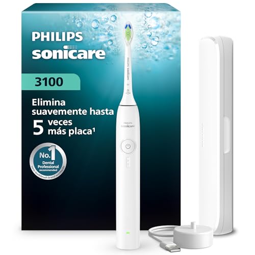 TOP VENTAS: Philips Sonicare Serie 3100 - Cepillo dental sónico con sensor de presión, 3 niveles de intensidad, función EasyStart, SmarTimer, autonomía de 14 días, estuche, blanco, HX4033/21, con oferta