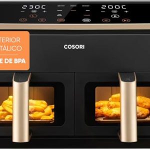 Cosori Air Fryer Grande 8,5 Litros, Freidora de Aire con Doble Cesta, Airfryer con Ventana, Recetas en la App, Multifunción 10 en 1, Alta Potencia y 55% de Eficiencia, Bajo Ruido, Fácil de Limpiar | Oferta Amazon
