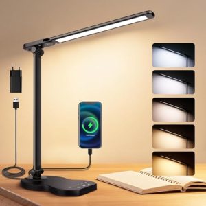 OPORTUNIDAD: Caldarax Lámpara Escritorio LED Regulable, Flexo de Escritorio 5 Modos y 10 Niveles de Brillo, Puerto USB/Control Táctil/Temporizador 45min/Cuidado Ocular/Función Memoria, Lampara LED en promoción