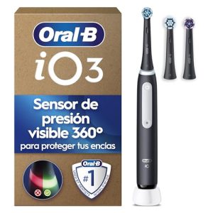 TOP VENTAS: Oral-B iO 3 Cepillo de Dientes Eléctrico con 3 Cabezales, Negro – Cepillo Dental con Sensor de Presión, 3 Modos de Cepillado con Blanqueamiento Dental Y Temporizador, Diseñado por Braun al mejor precio