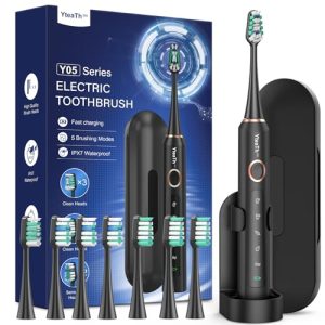 Cepillo de Dientes Eléctrico Sónico para Adultos – Cepillo Electrico Sónico con 8 Cabezales y Estuche de Viaje, 5 Modos, IPX7 Impermeable, Cepillo Dientes Electrico de Recargable, rebajado hoy