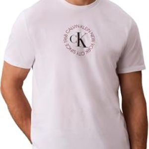 ¡GRAN PRECIO! Calvin Klein Camiseta de Manga Corta Hombre Word Circle Graph con Cuello Redondo, Blanco , S al mejor precio