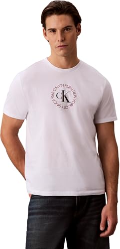 ¡GRAN PRECIO! Calvin Klein Camiseta de Manga Corta Hombre Word Circle Graph con Cuello Redondo, Blanco , S al mejor precio