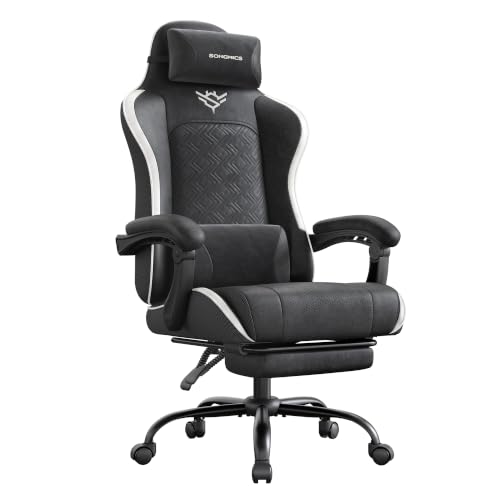OPORTUNIDAD: SONGMICS Silla Gaming Ergonómica con Reposapiés, Sillón Gamer de Escritorio Reclinable 135°, para Ordenador y Oficina, 70 x 70 x cm, Negro Tinta y Blanco Nube, Colección Cathy OBG079B301 con descuento