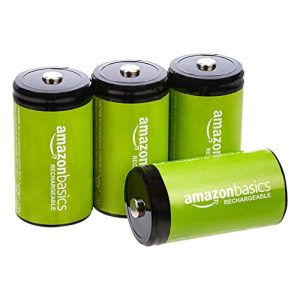 PROMOCIÓN: Amazon Basics – Paquete de 4 pilas recargables D NiMH, 10000 mAh, recargables hasta 1000 veces, precargadas en promoción