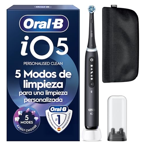 ¡GRAN PRECIO! Oral-B iO 5N Cepillo de Dientes Eléctrico con 1 Cabezal, Negro - Cepillo Dental con Estuche de Viaje y Soporte para Cabezales, 5 Modos de Cepillado con Blanqueamiento Dental, Sensor de Presión al mejor precio