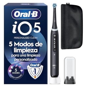 CHOLLO: Oral-B iO 5 Cepillo de Dientes Eléctrico con 1 Cabezal, Negro – Cepillo Dental Recargable con Sensor de Presión, 5 Modos de Cepillado con Blanqueamiento Dental, Estuche de Viaje Y Portarrecambios con descuento