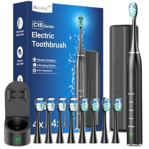 PROMOCIÓN: Cepillo de dientes eléctrico sónico para adultos con estación de carga inalámbrica y 8 cabezales de cepillo, 5 modos, cepillos de dientes sónicos con estuche de viaje, temporizador de cepillado