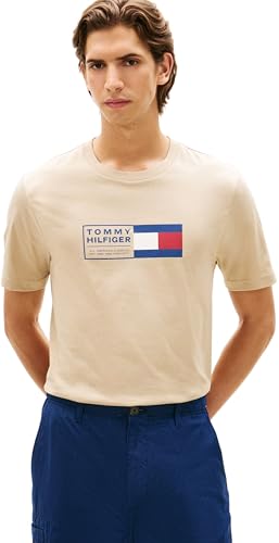 REBAJADO: Tommy Hilfiger Camiseta Love Text Box para Hombre, MW0MW42366, Color Caqui, Talla L rebajado hoy