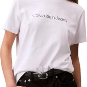 CHOLLO: Calvin Klein Camiseta de Manga Corta Mujer Logo Classic Regular Fit, Blanco , L rebajado hoy