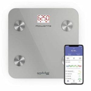 ¡GRAN PRECIO! Rowenta GoodvibesLife, Báscula inteligente de baño digital con medidor de grasa corporal e IMC, 10 medidas corporales, aplicación conectada, gran pantalla LED, hasta 160kg de capacidad, BR9600S1 con descuento