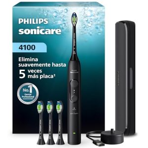 OPORTUNIDAD: Philips Sonicare Serie 4100 – Cepillo dental sónico con sensor de presión, 4 ajustes de cepillado, función EasyStart, SmarTimer, autonomía de 21 días, estuche, negro, HX4046/52, al mejor precio
