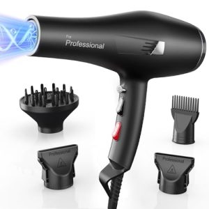 DESCUENTO: Secador de pelo profesional iones, Hair Dryer iónico con 1 difusor, 2 boquillas de peinado, 3 temperaturas, aire frío y caliente, secado rápido para todo tipo de cabello al mejor precio