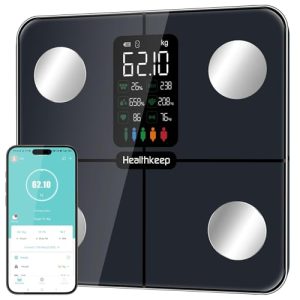 OPORTUNIDAD: Báscula Grasa Corporal Healthkeep Báscula de Baño, Básculas Inteligentes Digitalescon Función de Frecuencia Cardíaca,15 Datos Corporales,Pantalla VA Extra Grande,Negro rebajado hoy