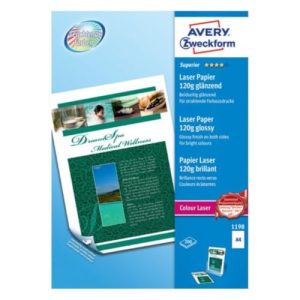 CHOLLO: Avery España 1198 Papel fotográfico blanco brillante, grosor 120 gr, hoja A4 , impresión láser doble cara, paquete de 200 hojas con descuento