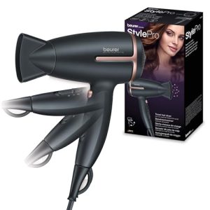 TOP VENTAS: HC 25 de Beurer secador de viaje plegable con función de iones, potente secador de pelo, para un cabello suave y liso, para viajes, 1600 vatios, adaptación de tensión universal 110-120/220-240 V | Oferta Amazon