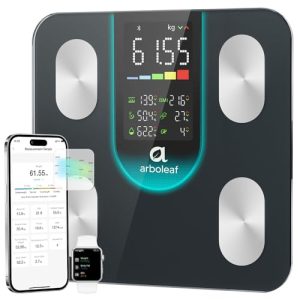 ¡GRAN PRECIO! Arboleaf Báscula de Baño Inteligente, Balanza peso Corporal con App, Bascula Digital con Pantalla Grande para IMC, Grasa Corporal, Masa Muscular, 14 Métricas, Alta Precisión, Hasta 180 KG