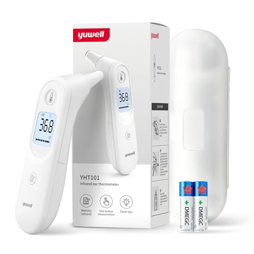 DESCUENTO: yuwell Termómetro de oído para niños y adultos, termómetro digital por infrarrojos ideal para uso doméstico, lectura precisa instantánea y alarma de fiebre con estuche de almacenamiento en promoción
