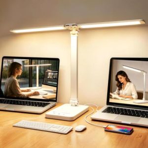 OFERTA: Akynite Lámpara Escritorio LED Doble Cabeza, 2A Adaptador incluido, 5 Color 10 Brillo, 45Min Temporizador, Puerto USB C, Flexo Escritorio LED, Luz Cama Táctil para Aprender Leer, Blanca en promoción