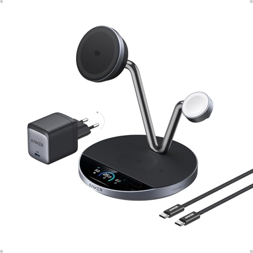 REBAJADO: Anker Prime Cargador Inalámbrico iPhone 3 en 1 Qi2 25W Pantalla Inteligente en promoción