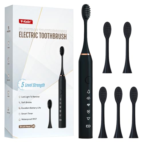PROMOCIÓN: Y-Kelin Cepillo de Dientes Eléctrico Sónico Recargable, 6 Cabezales DuPont, 5 Modos con Blanqueamiento, Temporizador 2 Min, IPX7 Impermeable | Oferta Amazon