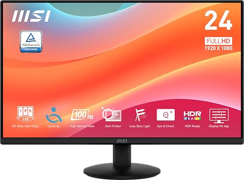 TOP VENTAS: MSI Pro MP242L Monitor de 23,8" FHD para Oficina: Panel IPS de 1920 x 1080, 100 Hz, 4 ms, EyesErgo Tech, inclinación Ajustable, HDR Ready - Negro con descuento
