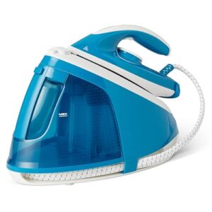 ¡GRAN PRECIO! Amazon Basics Plancha con Generador de Vapor con Bomba de 6 Bares, Impulso de Vapor de 240g/min, Salida de Vapor de 120g/min, Depósito de 1,8 litros, 2400W, Blanca/Azul