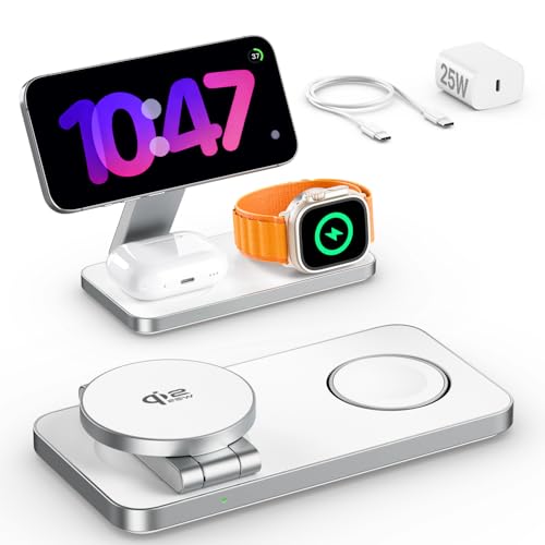 DESCUENTO: EXW Qi2.2 25W Cargador mag-Safe Cargador Inalámbrico, Estación de Carga Plegable Wireless Charger para iPhone 17 16 15 14 13 12, Apple Watch 11-4/Ultra/SE, AirPods, con 35W Adaptador con descuento
