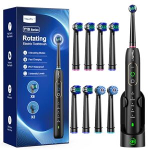 DESCUENTO: Cepillo de Dientes Eléctrico de Rotación para Adultos – Cepillo Eléctrico 3 Intensidades, 5 Modos, 8 Cabezales, IPX7 Impermeable, Cepillo Dientes Electrico Viaje Recargable, Negro Profundo con oferta