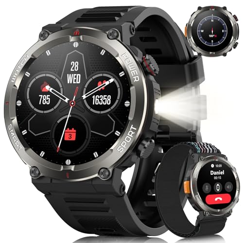 ¡GRAN PRECIO! Reloj Inteligente Hombre Militar,1.45" Smartwatch con Linterna LED y Brújula, 960 mAh,Pulsómetro,Monitor de Sueño, 123 Modos Deportivos, IP68,para iOS y Android con oferta