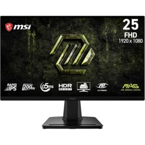 MSI mag 256FA E20 Monitor Gaming de 24,5″, 1920 x 1080, FHD Rapid IPS, 200 Hz, 0,5 ms, Compatible con HDR, AMD FreeSync Premium, Eye-Care, visión con IA, HDMI 2.0b, DP 1.2a, sin Marco, Vesa, Negro con descuento