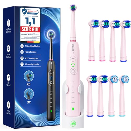 OPORTUNIDAD: Cepillo de Dientes Eléctrico de Rotación para Adultos y Infantil - Cepillo Eléctrico 3 Intensidades, 5 Modos, 8 Cabezales, IPX7 Impermeable, Cepillo Dientes Electrico Viaje, Rosa | Oferta Amazon